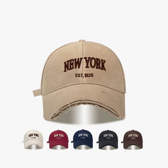 Distressed Baseball Lettering Embroidered Cap