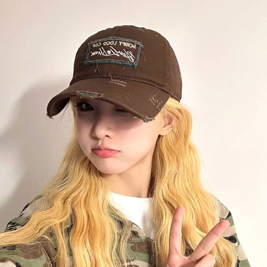 Distressed Lettering Applique Baseball Cap