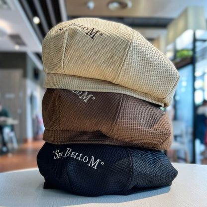 Lettering Embroidered Waffle Beret