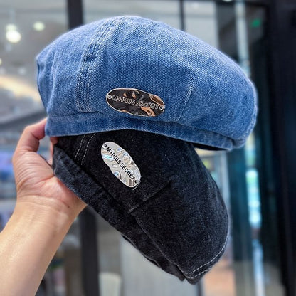 Metal Accent Denim Beret