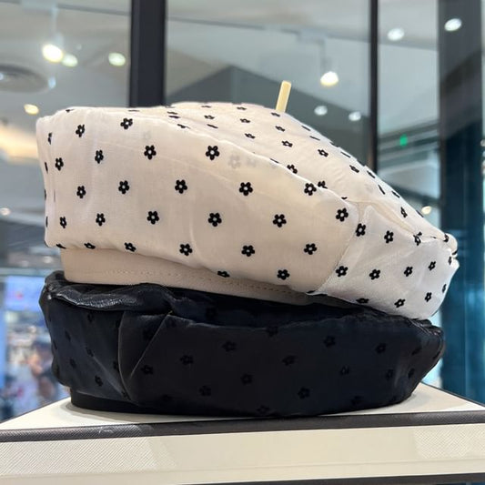 Floral Print Mesh Beret