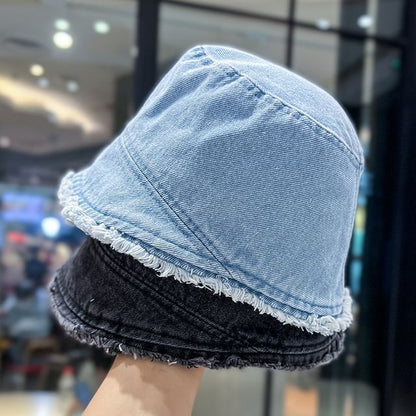 Washed Frayed Denim Bucket Hat