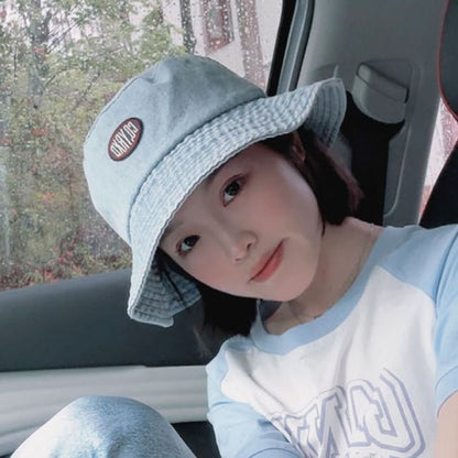 Lettering Applique Washed Denim Bucket Hat