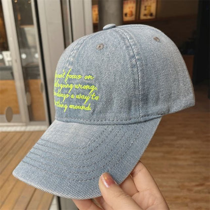 Lettering Embroidered Washed Denim Baseball Cap
