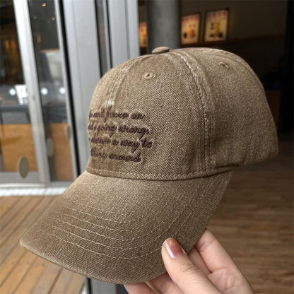 Lettering Embroidered Washed Denim Baseball Cap