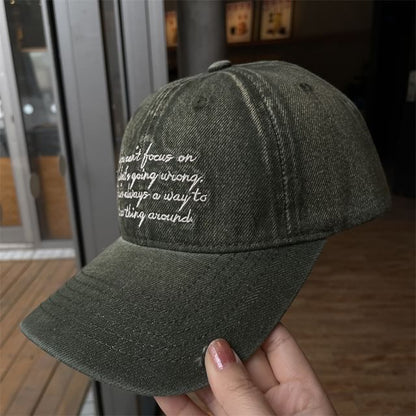 Lettering Embroidered Washed Denim Baseball Cap