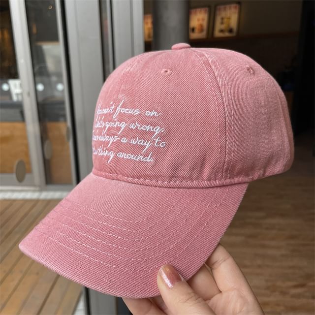 Lettering Embroidered Washed Denim Baseball Cap