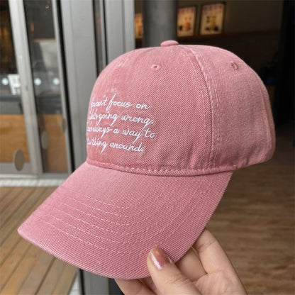 Lettering Embroidered Washed Denim Baseball Cap