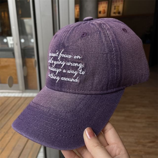Lettering Embroidered Washed Denim Baseball Cap