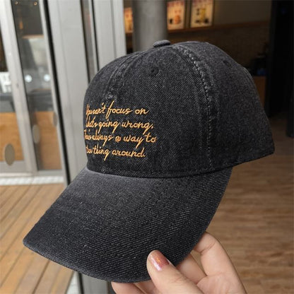 Lettering Embroidered Washed Denim Baseball Cap