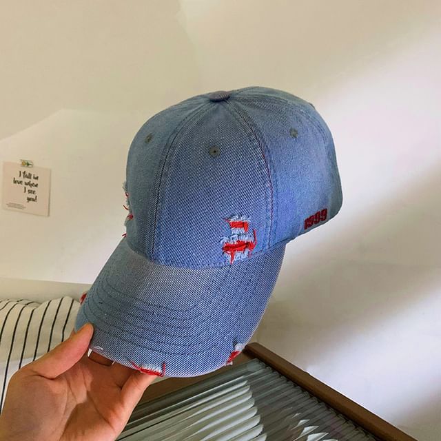 Washed Distressed Denim Baseball Cap