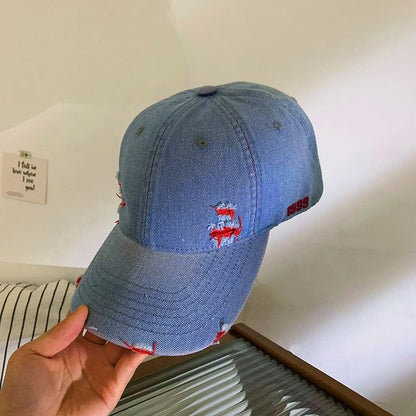 Washed Distressed Denim Baseball Cap