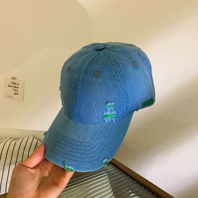 Washed Distressed Denim Baseball Cap