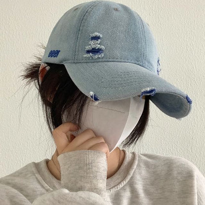 Washed Distressed Denim Baseball Cap