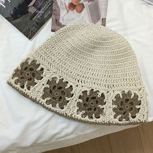 Floral Crochet Knit Cloche Hat