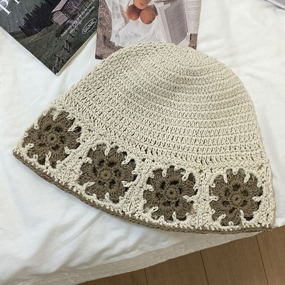Floral Crochet Knit Cloche Hat