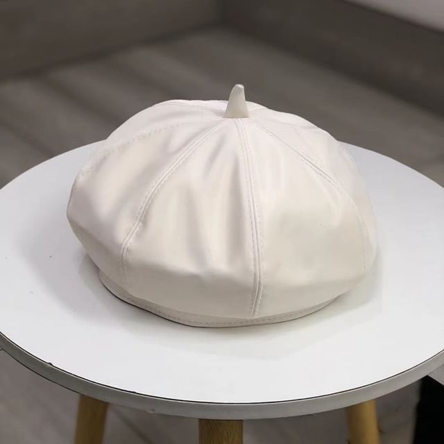 Plain Faux Leather Beret