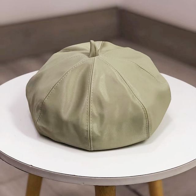 Plain Faux Leather Beret