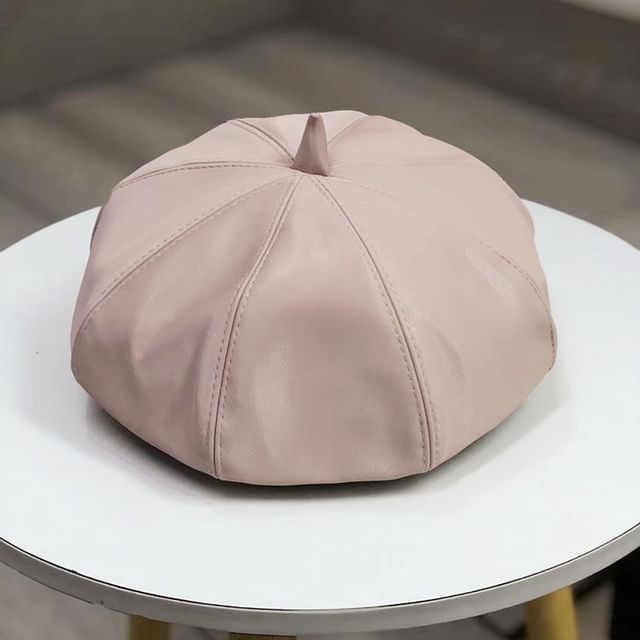 Plain Faux Leather Beret