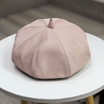 Plain Faux Leather Beret