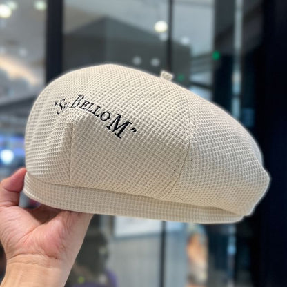 Lettering Embroidered Waffle Beret