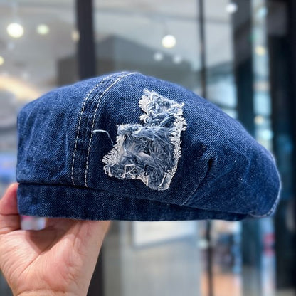 Washed Distressed Denim Beret