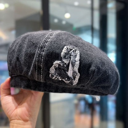 Washed Distressed Denim Beret