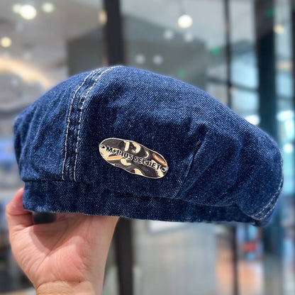 Metal Accent Denim Beret