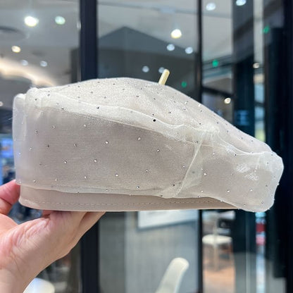 Rhinestone Mesh Beret