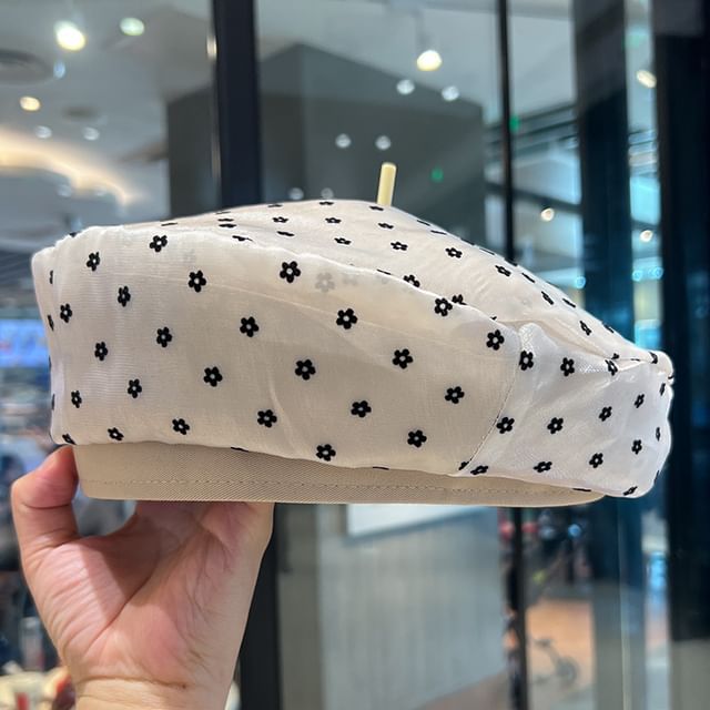 Floral Print Mesh Beret