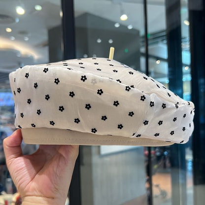 Floral Print Mesh Beret
