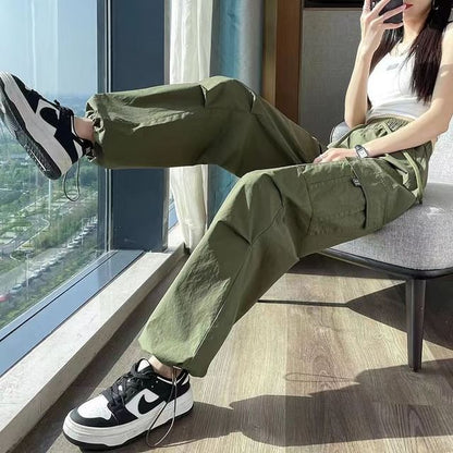 High Waist Pocket Loose-Fit Wide-Leg Cargo Pants