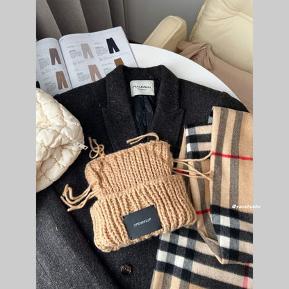 Cat Ear Lettering Applique Knit Beanie