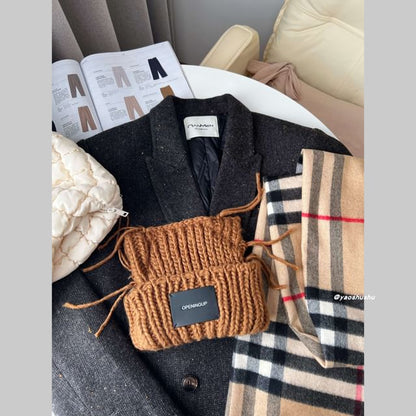 Cat Ear Lettering Applique Knit Beanie