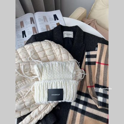 Cat Ear Lettering Applique Knit Beanie