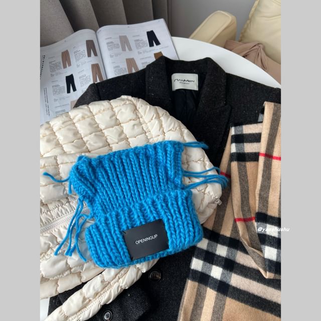 Cat Ear Lettering Applique Knit Beanie