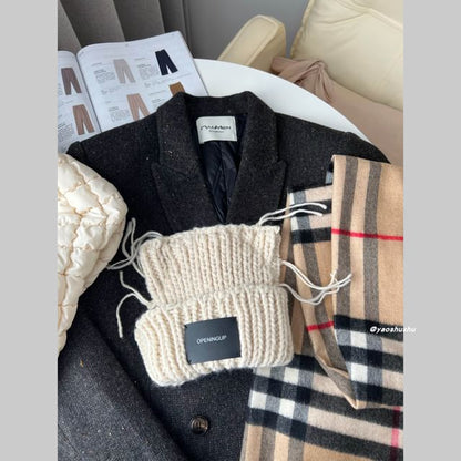 Cat Ear Lettering Applique Knit Beanie