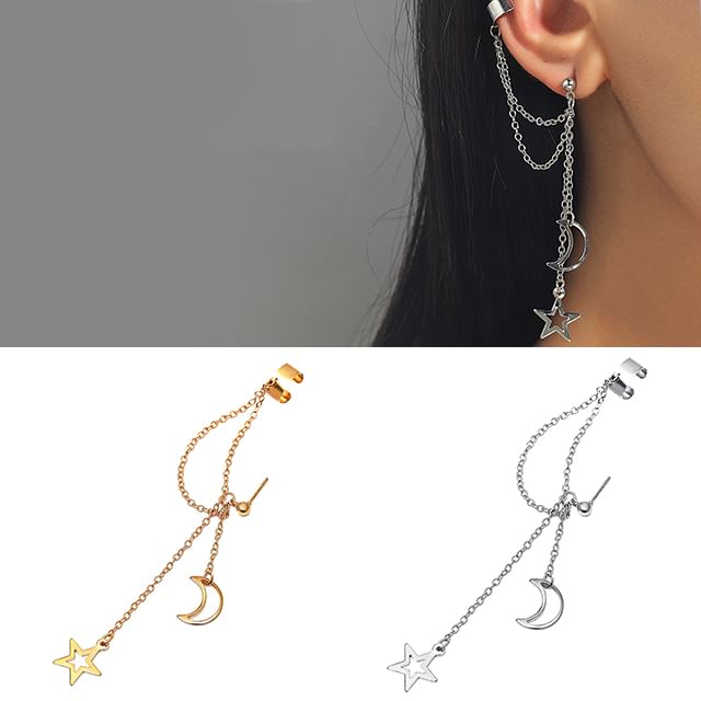 Moon & Star Pendant Alloy Ear Cuff