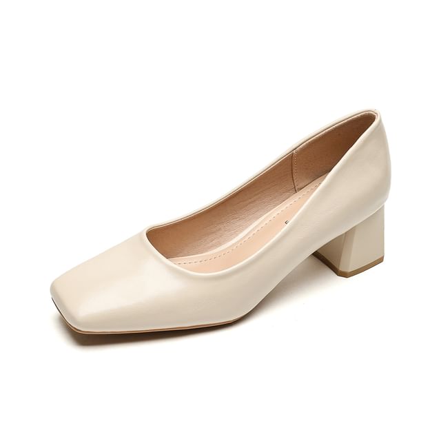 Square Toe Block Heel Pumps