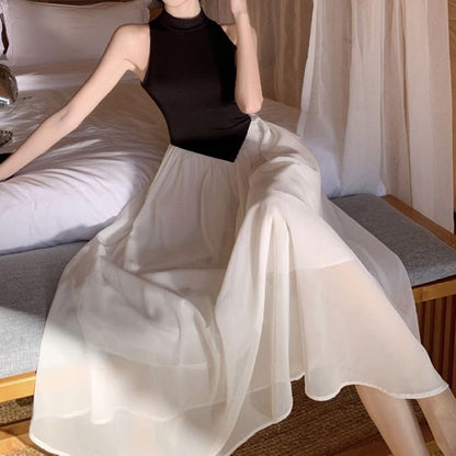 Sleeveless Two Tone Maxi A-Line Dress