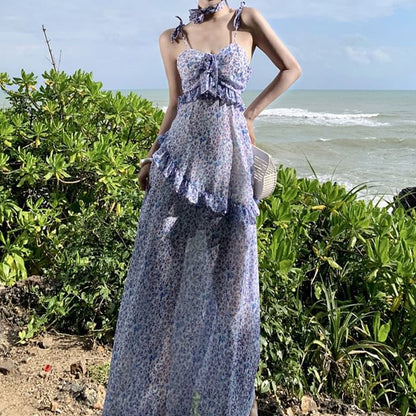 Spaghetti Strap Floral Print Midi A-Line Dress