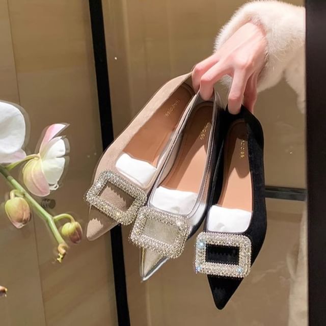 Rhinestone Pointy Buckled Flats