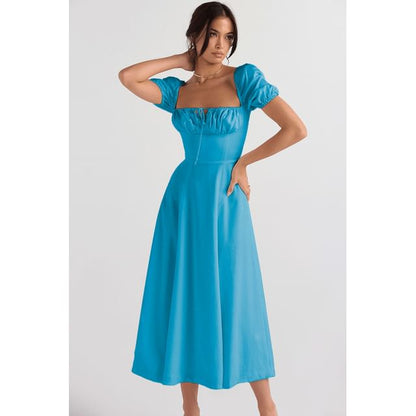 Thin Strap Side-Slit Midi Sundress in Solid Color
