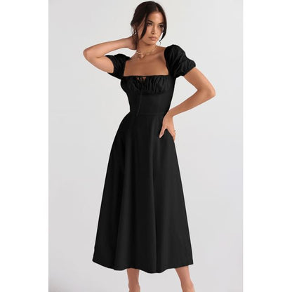 Thin Strap Side-Slit Midi Sundress in Solid Color