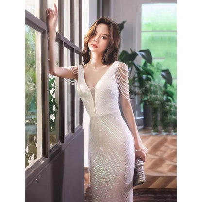 Sleeveless Sequin Strappy Mermaid Maxi Mermaid Gown