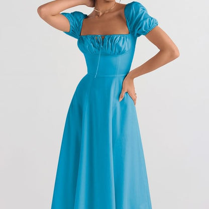Thin Strap Side-Slit Midi Sundress in Solid Color