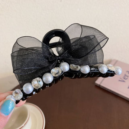 Faux Pearl Rhinestone Bow Hair Claw