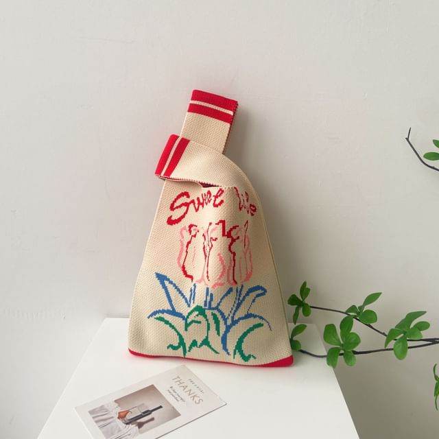 Patterned Knit Tote Bag