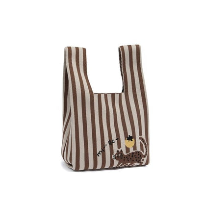 Cat Jacquard Knit Tote Bag