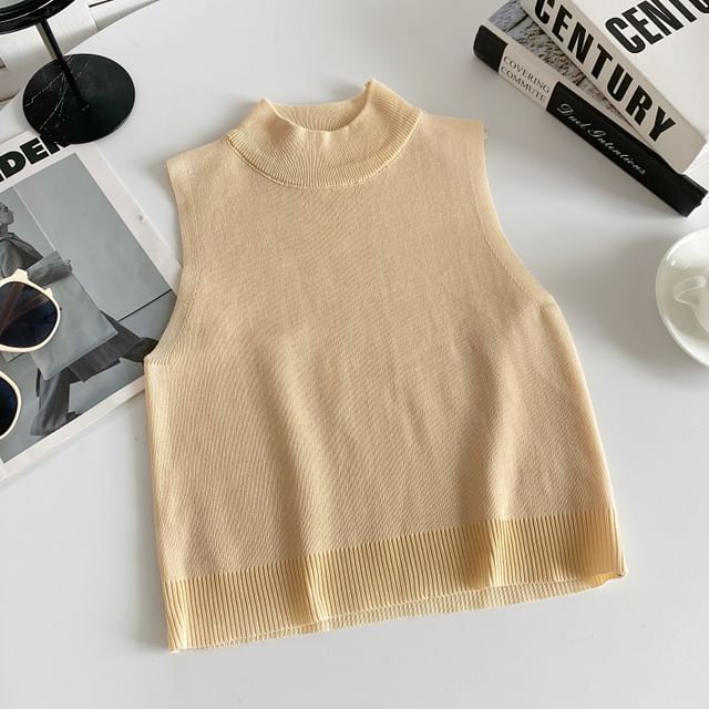 Mock Neck Plain Knit Tank Top